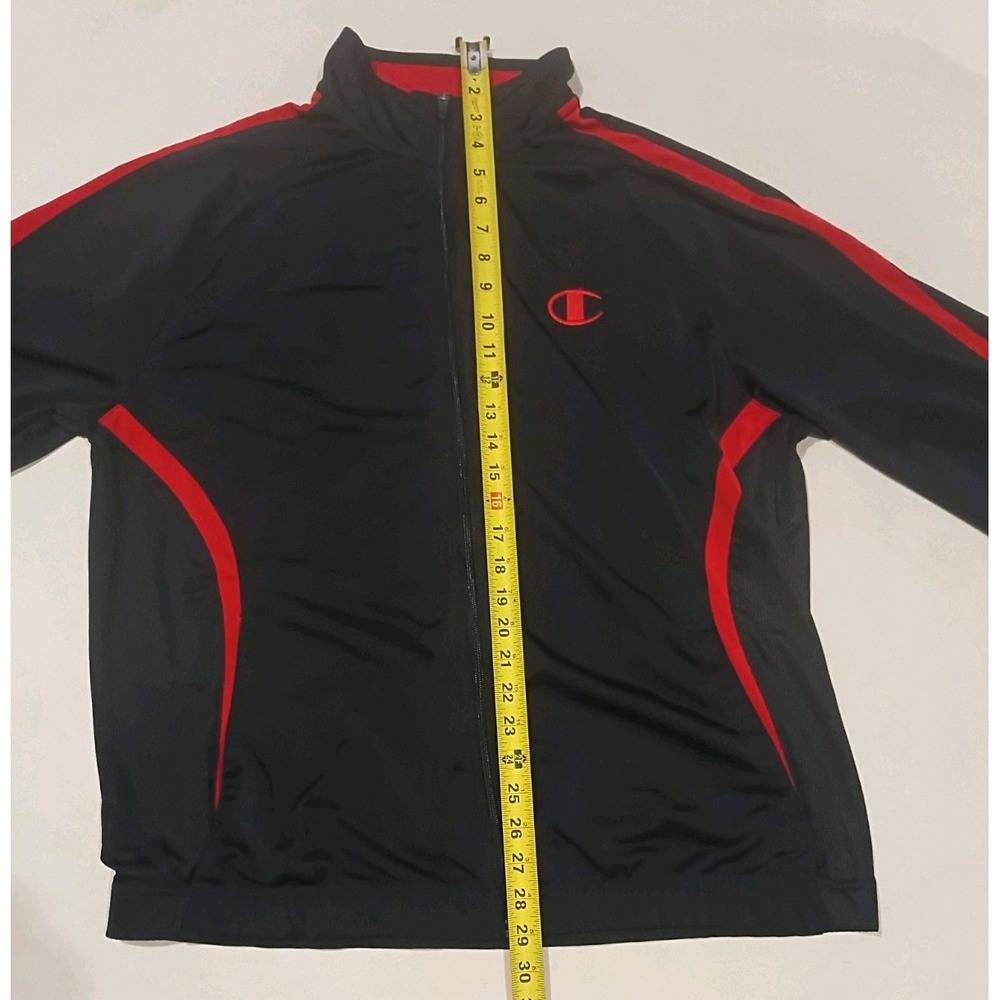 Champion Authentic Men's L Full-Zip Track Jacket Black/Red Polyester Mesh